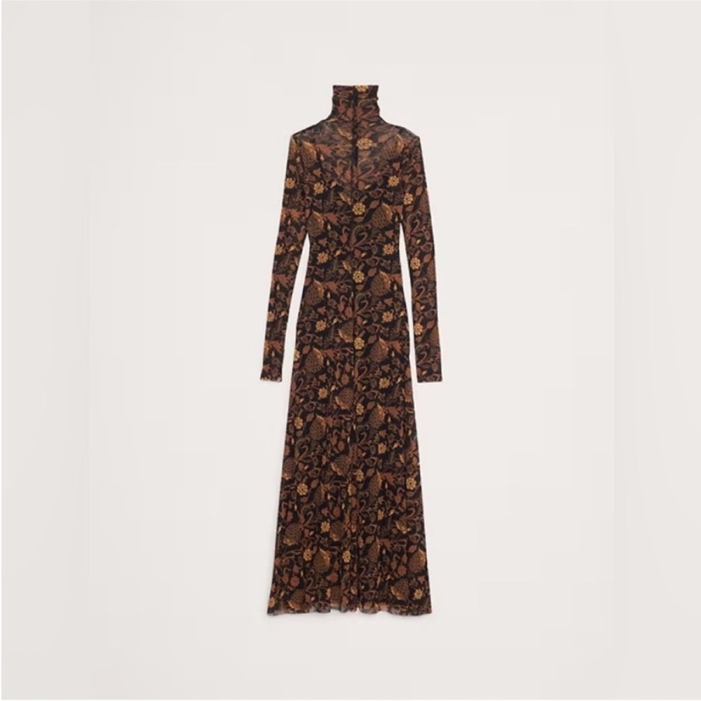 Banana Republic Long Sleeve Mesh Black and Brown Floral Maxi Dress - Picture 2 of 4